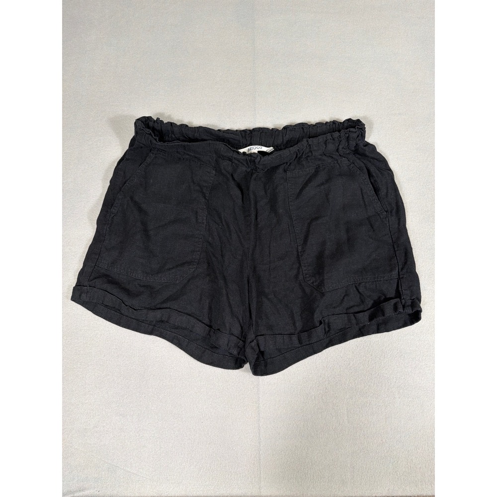 Briggs Womens XL Black Linen Rayon Blend Elastic Waist Cuffed Casual Shorts 1287
